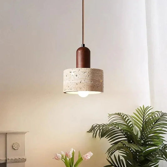 Wabi Sabi Travertine Stone Pendant Light in Yellow Marble - Decorbites