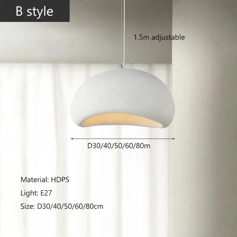Wabi sabi white and gray high-density polystyrene pendant light with matte finish and led bulb for dining room