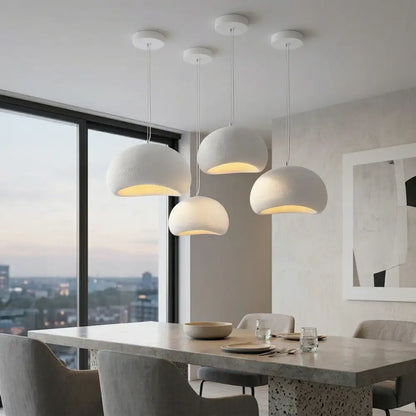 White matte pendant light with soft dome shades made of high-density polystyrene for dining room led bulb compatible