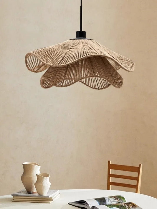 Wabi-Sabi Wicker Petal Pendant Light in Brown Beige - Decorbites