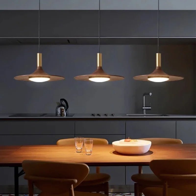 Walnut Three-Head Saucer Pendant Light - Decorbites