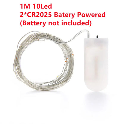 A 1-meter string of white led fairy lights with a translucent battery pack on copper wire for decorbites copper wire decor