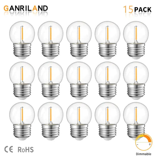 Clear glass warm white decorbites g40 e27 1w led globe bulbs 15 pack with metallic screw base for outdoor patio light