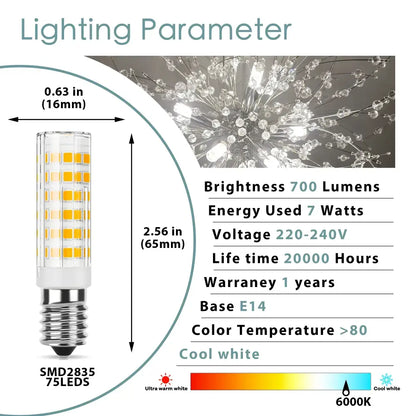 Clear glass led corn bulb with 75 leds e14 base emitting cool white light for kitchen chandelier use