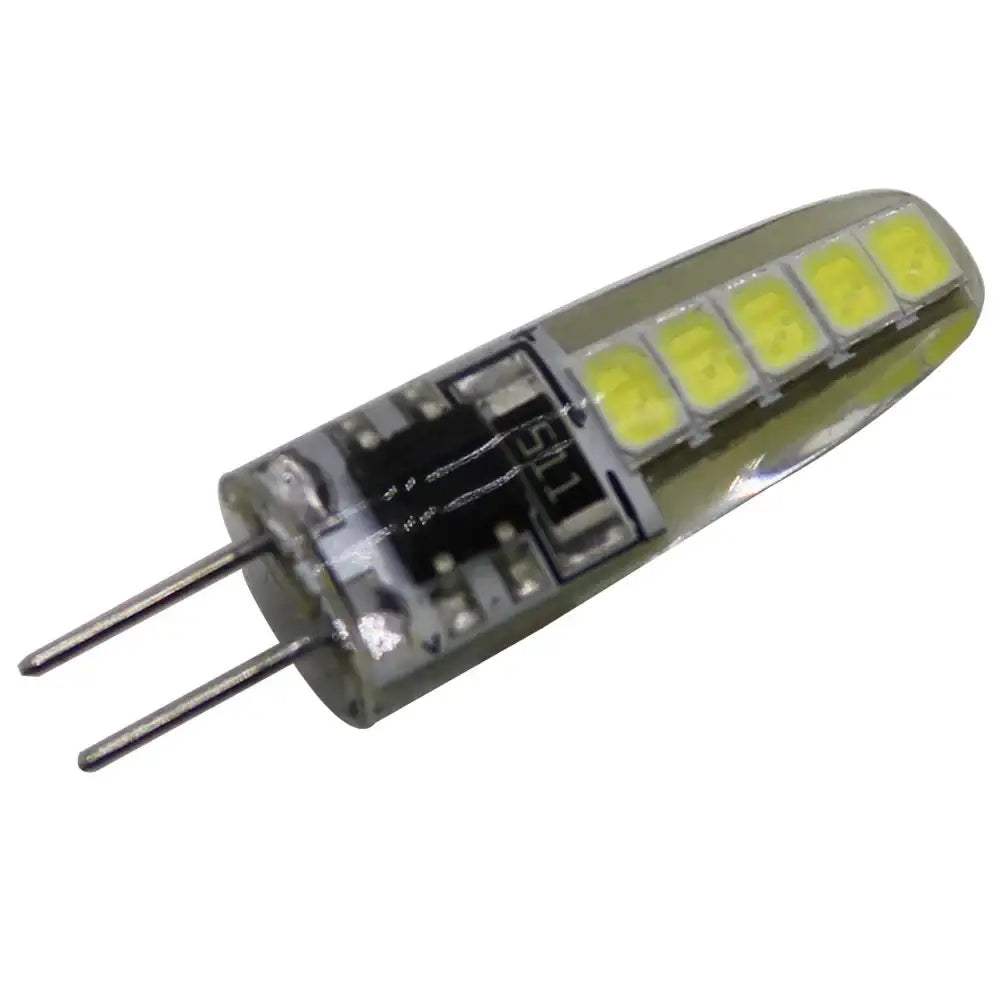 Warm white glass decorbites g4 led bulb with five yellowish-green diodes and two metallic pins for kitchen replacement
