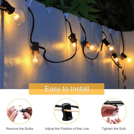 Warm white globe string lights with black cords decorbites g40 tungsten for outdoor garden fairy lighting
