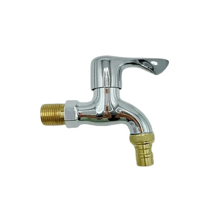 Chrome-finished washer faucet with brass threaded connections and sleek curved spout for cold water tap use