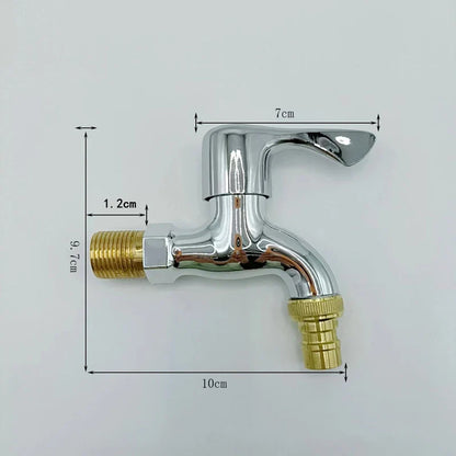 Chrome finished outdoor water tap with brass threaded connections and curved spout for cold water and bidet tap use