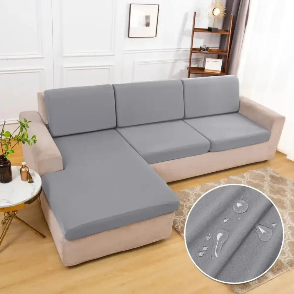 Waterproof gray elastic sofa cushion cover made of stretchy fabric for living room protection and water resistance