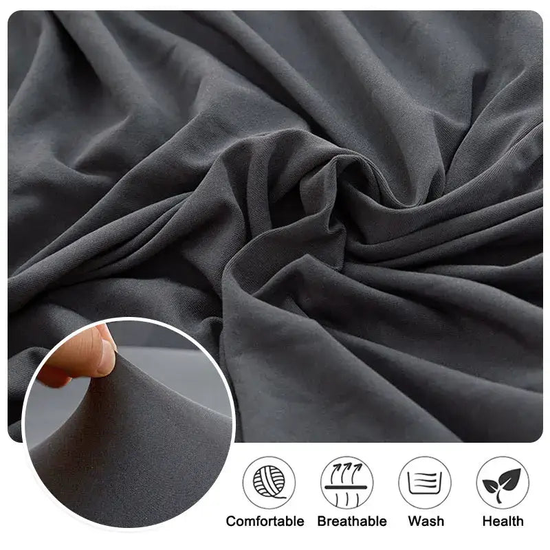 Soft dark gray stretchy waterproof sofa cushion cover with smooth texture and subtle sheen for living room protection