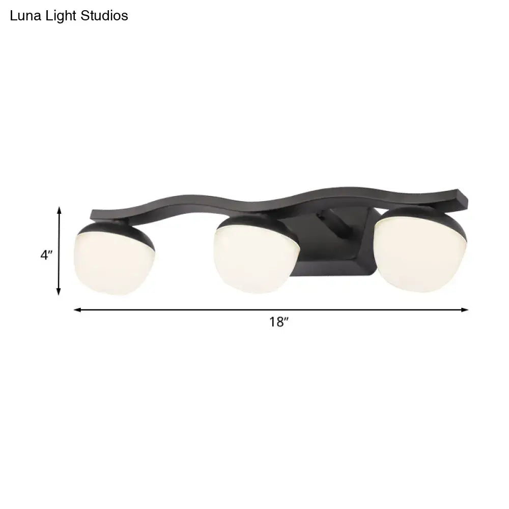 Black modern three-light wall lighting with wave design metal frame and frosted glass shades for bedroom 220v-240v