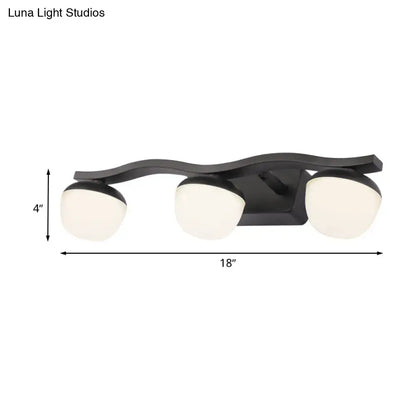 Black modern three-light wall lighting with wave design metal frame and frosted glass shades for bedroom 220v-240v