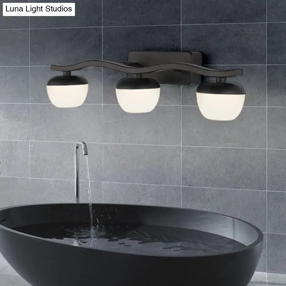 Modern black metal wall lighting with wave design and three spherical frosted glass shades for bedroom 220v-240v