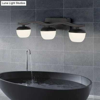Modern black metal wall lighting with wave design and three spherical frosted glass shades for bedroom 220v-240v
