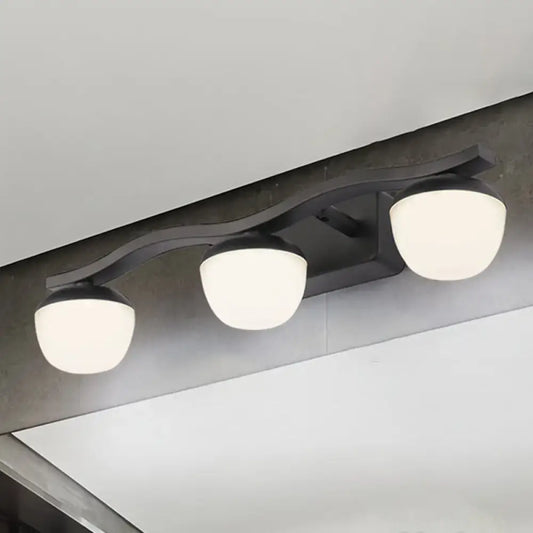 Black metal three-light wall lighting with wave design and frosted glass shades for bedroom 220v-240v