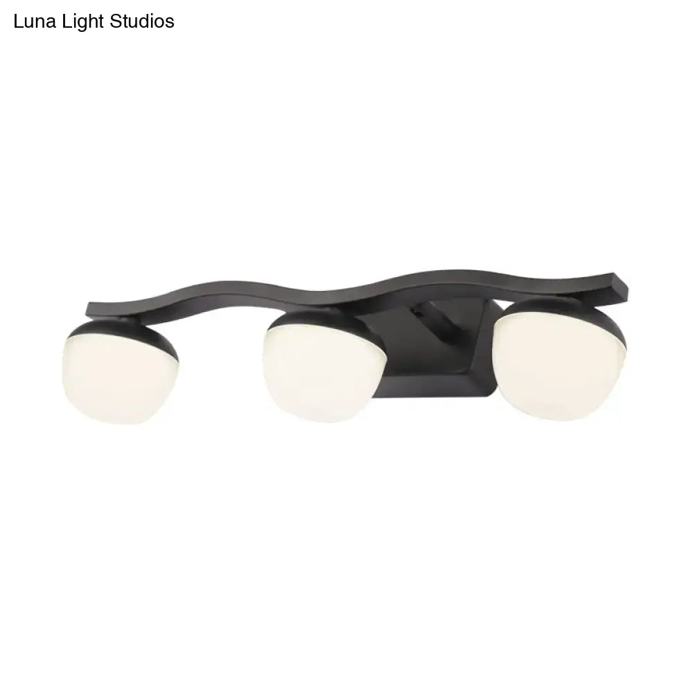 Black wavy led wall lighting with wave design metal frame and three frosted glass globe bulbs for bedroom 220v-240v