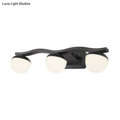 Black wavy led wall lighting with wave design metal frame and three frosted glass globe bulbs for bedroom 220v-240v
