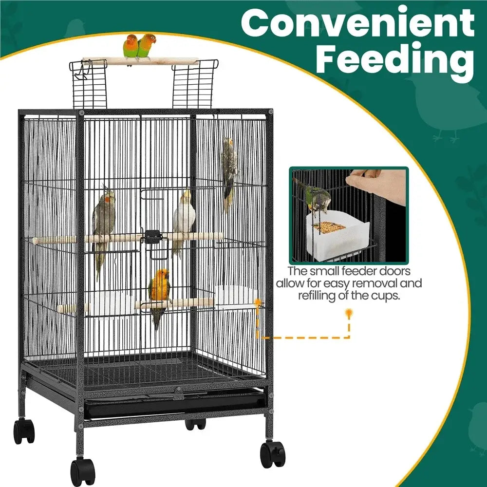 Decorbites 31 inch black metal bird cage with wheels and perches for small-sized birds like parrots