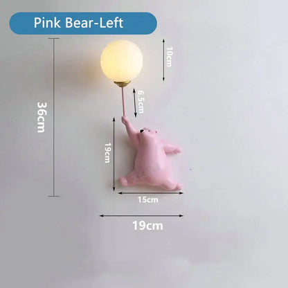 Pink bear 3d moon wall lamp with warm-toned round bulb and gold stem for whimsical bedroom decorbites blue bear lighting