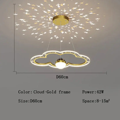Whimsical pink and gold cloud flower led chandelier with illuminated edges casting starry patterns for bedroom decorbites cloud flower