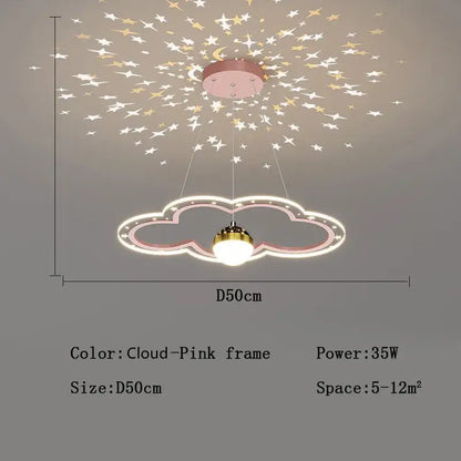 Whimsical pink and gold cloud flower led chandelier with star projections for bedroom decorbites cloud flower lighting