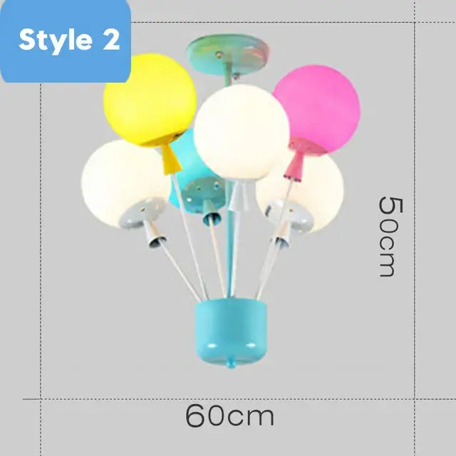 Whimsical wooden house balloon ceiling chandelier with colorful translucent spheres on turquoise base for nursery