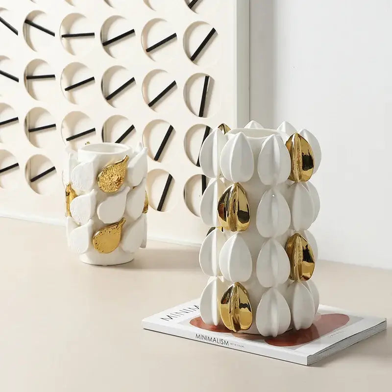 White and gold carambola ceramic vase with gold leaf accents for living room decorbites lemon carambola decor