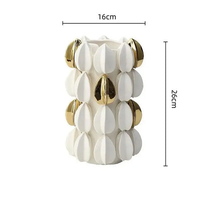 White and gold carambola ceramic vase with layered shell pattern for elegant living room decorbites lemon carambola decor