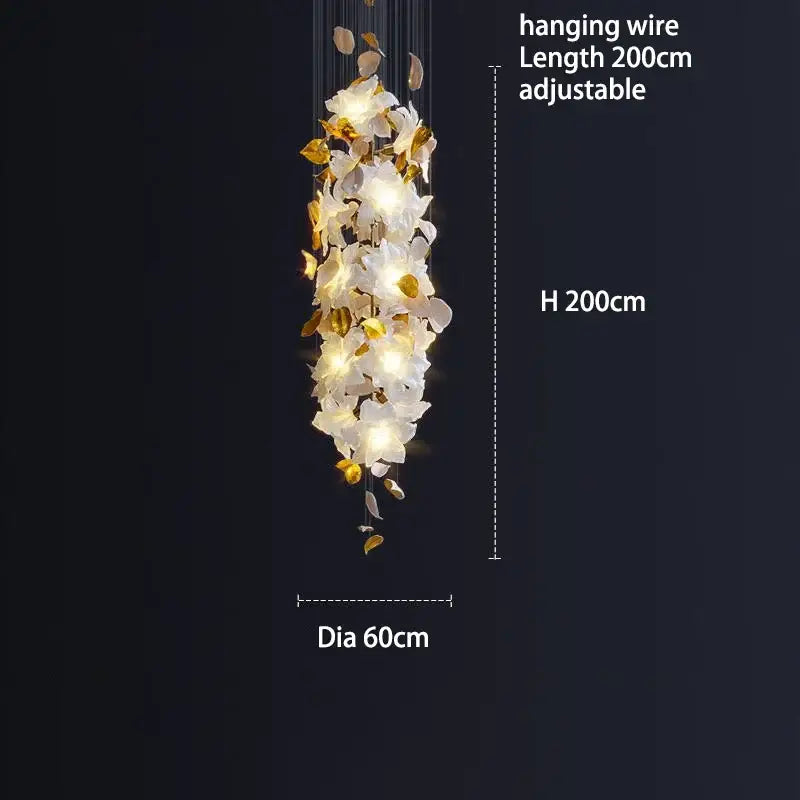Elegant white and gold orchid pendant chandelier with adjustable wire for dining room decorbites crystal flower luxury light