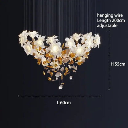 Elegant white and gold crystal flower luxury chandelier with adjustable hanging wire for dining room decorbites decor