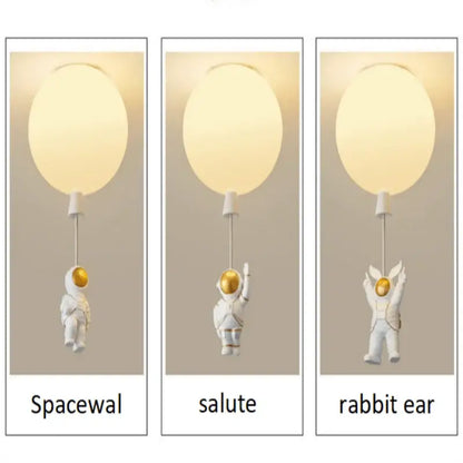 White and gold decorbites astronaut space ball ceiling lamp with astronaut figurine for kids room lighting