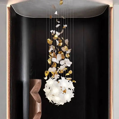 Elegant white and gold decorbites crystal flower chandelier with delicate suspended petals for living room lighting