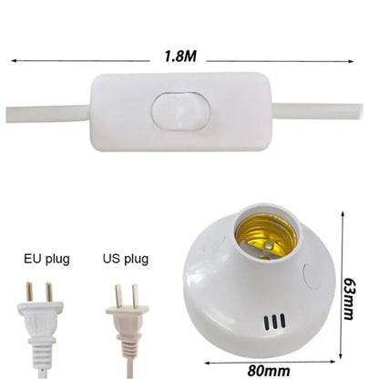 White and gold e27 led lamp base with remote and timer socket featuring white plastic adapter with 1.8m cord and switch