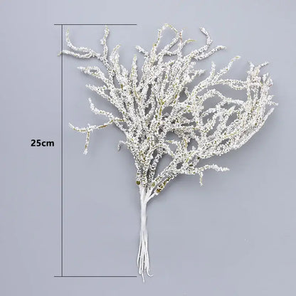 A 25cm tall white and gold glitter artificial coral branch with frosty finish and delicate tendrils for artificial branches home decor