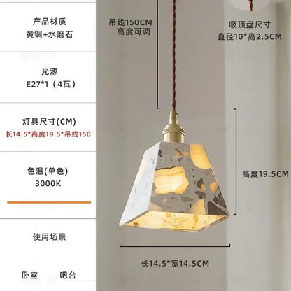 White and gold terrazzo cement marble chandelier with geometric concrete shade and brass fixture for dining room decorbites table lamp