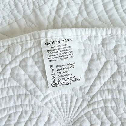 White and gray blue cotton quilted embroidered bedspread set featuring a white diamond pattern decorbites cotton quilted