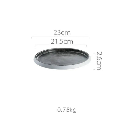 Black matte ceramic plate with raised rim 23cm diameter 2.6cm thick from decorbites ice cracked glaze dinnerware set
