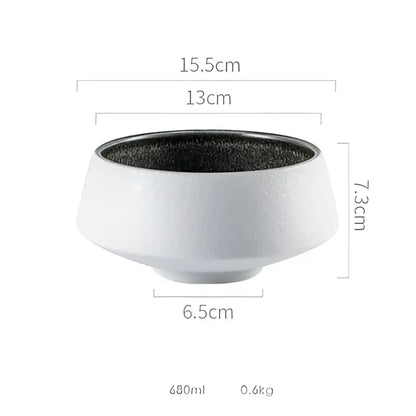 White and grey ice cracked glaze ceramic bowl with black interior 15.5cm width 7.3cm height 680ml capacity decorbites ice cracked