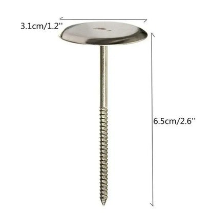 Silver-colored metal roofing nail with flat circular head and threaded shaft for decorbites cream flower scissors set