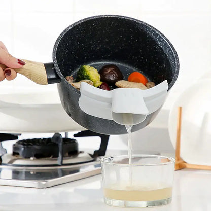 White and yellow decorbites duck beak funnel silicone pot strainer with curved design for draining liquids from pots