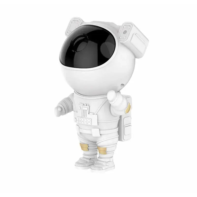 White astronaut star projector night light with black visor and gold accents for bedroom galaxy decor