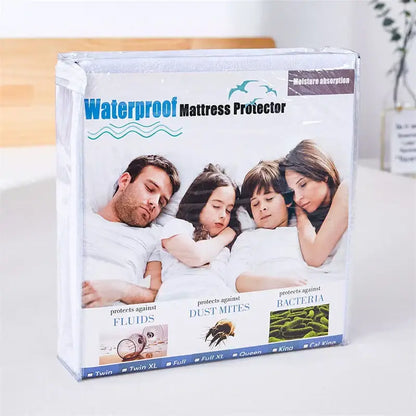 White baby elder hypoallergenic waterproof fitted sheet in clear packaging with protection against fluids dust mites and bacteria