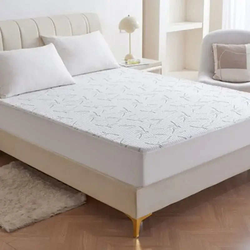 White bamboo jacquard waterproof fitted mattress cover with subtle gray leaf pattern for decorbites bamboo jacquard bedding