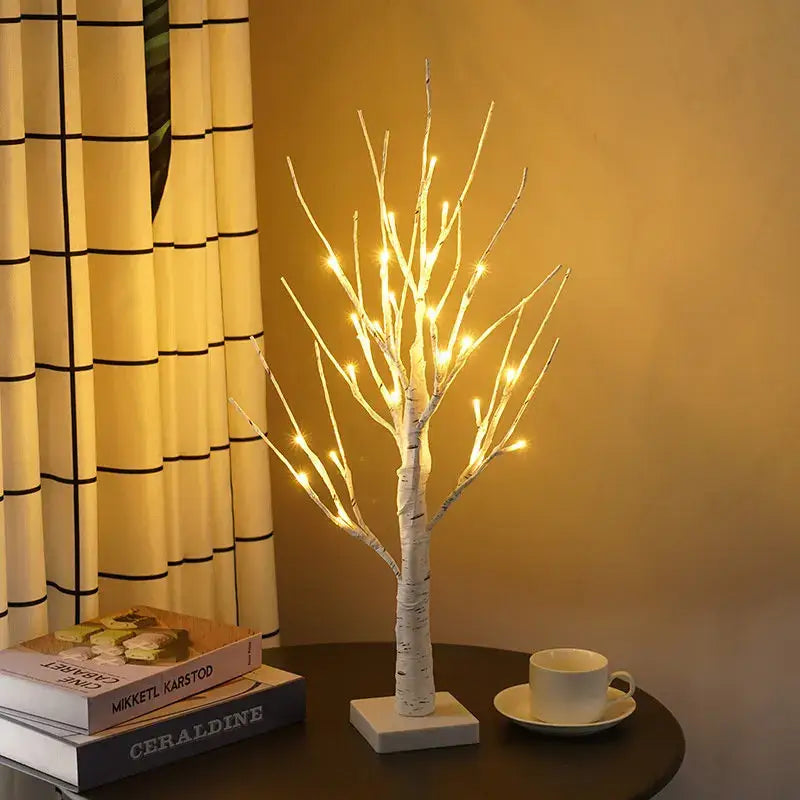 White birch tree led night light with warm glowing lights along branches for bedroom decorbites birch tree decor