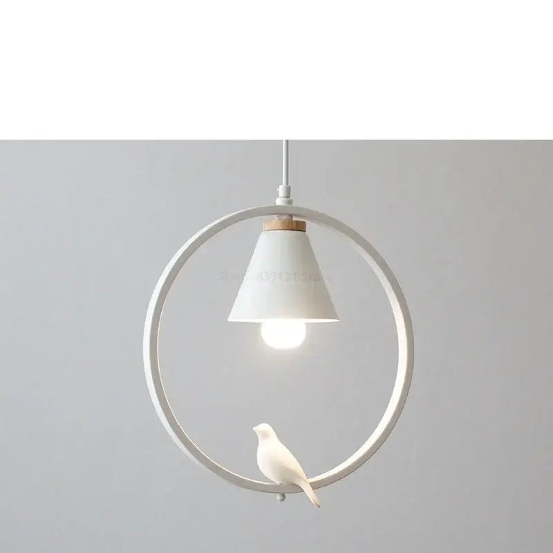 White ceramic bird perched on minimalist decorbites iron ring pendant light for bedroom ceramic decor