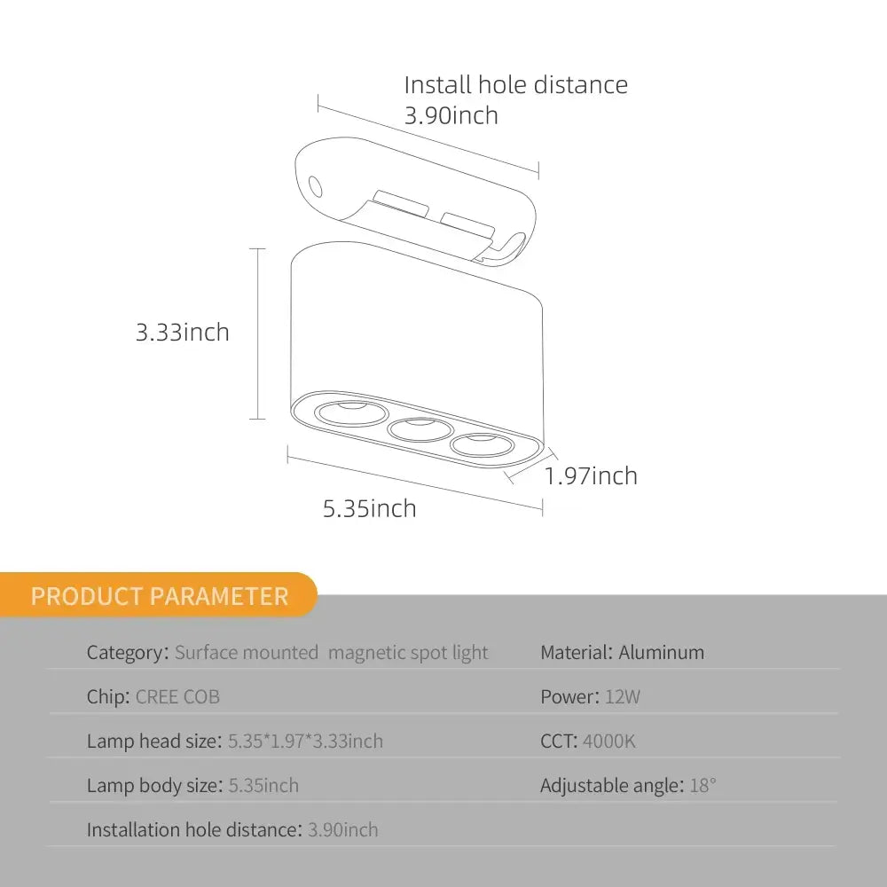 White and black aluminum surface-mounted ceiling spotlight with decorbites 12w cob chip and 4000k cool white light