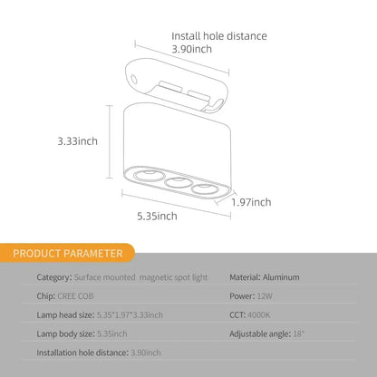 White and black aluminum surface-mounted ceiling spotlight with decorbites 12w cob chip and 4000k cool white light