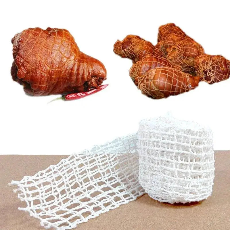 White butcher’s string roll mesh netting in white for packaging roasted pork and ginger in kitchen display use