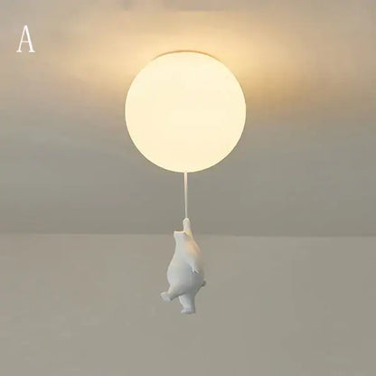 White ceramic cartoon bear ceiling light fixture holding frosted glass globe for kids bedroom decorbites cartoon bear