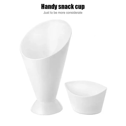 White ceramic french fries holder with sleek tapered design and stable base ideal as fries holder and snack bowl